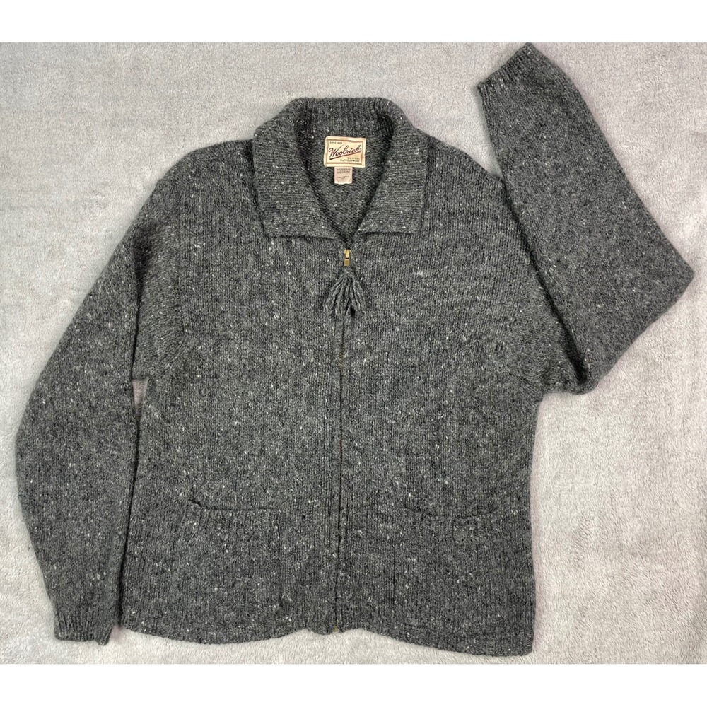 Woolrich Womens M Wool Blend Full Zip Knit Cardigan Sweater Jacket Dark Charcoal